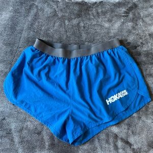 Blue hoka comfy running split shorts